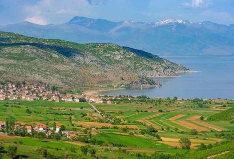 Great Lake Prespa with villages Lejthize and Liqenas
