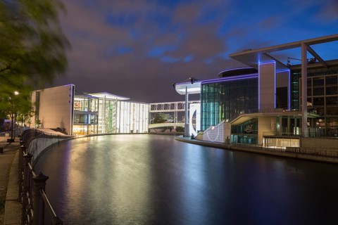 Government quarter Berlin at night with Paul-Lobe-Haus