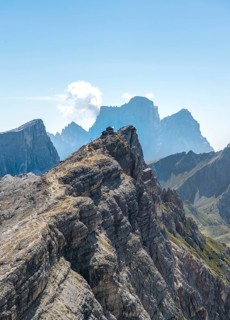 Rocky peak Nuvolau with Rifugio Nuvolau