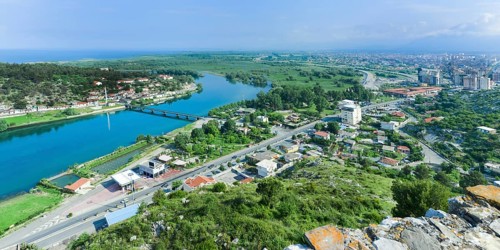 View over Shkodra city and Bojana river from Rozafa castle