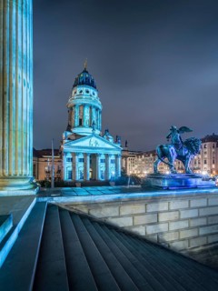 Illuminated French Cathedral on Gendarmenmarkt