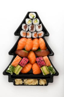 Sushi dish in the form of a Christmas tree with Maki