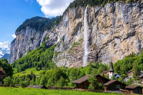 View of Lauterbrunnen with Staubbach Falls