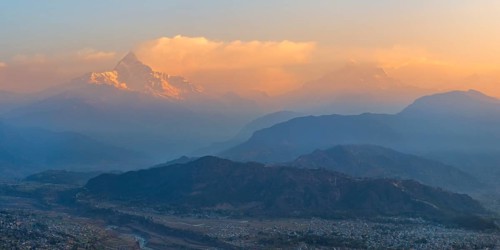 Early morning view over the sacred peak of Machhapuchhare