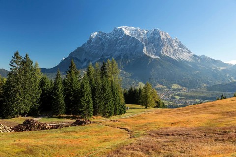 View on the Zugspitze on an autumn morning from Grubigstein