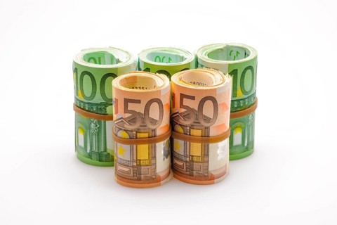 Different Euro banknotes in rolls
