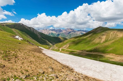 Snowfield along the road to Song Kol Lake