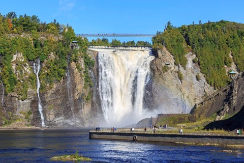 Tourists in front of Montmorency Falls