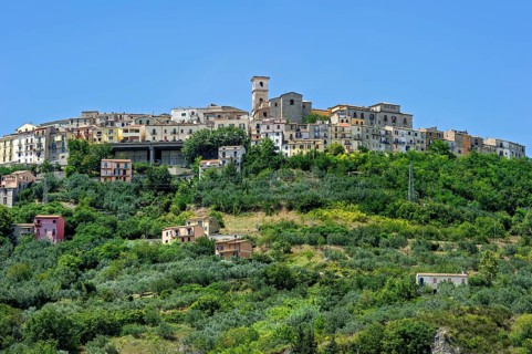 View of the old town on a green hill