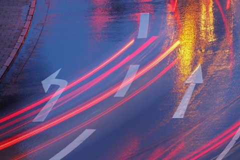 Rain-wet street
