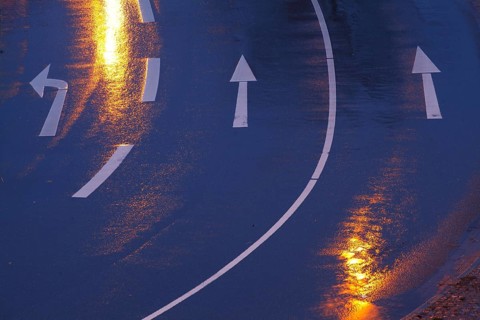 Rain-wet street
