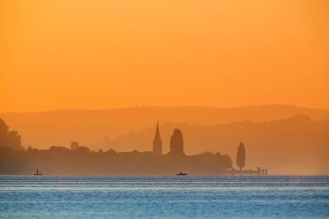 View from the island Reichenau over Lake Constance at sunset