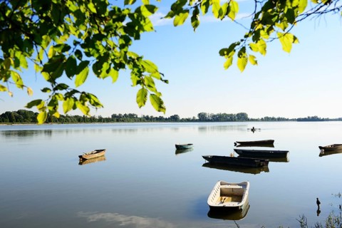 Boats on river Isar at Loiching