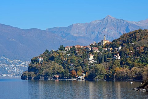 The town Pino sulla Sponda del Lago Maggiore and peak Pizzo di Vogorno