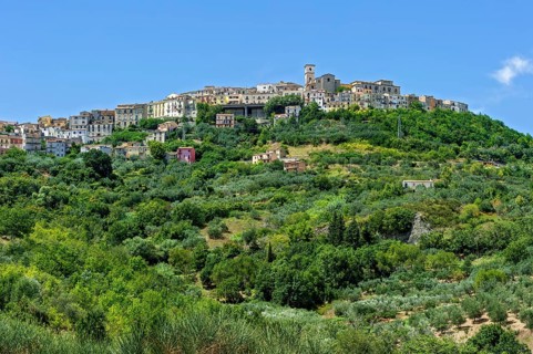 View of the old town on a green hill