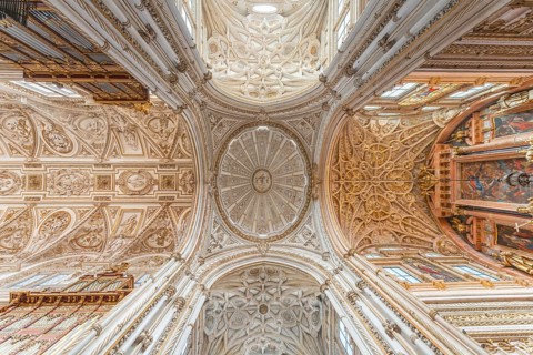 Vaulted ceiling decorated with stucco and gold