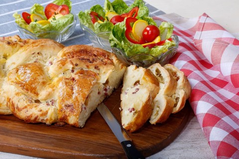 Salted braided yeast bun with bacon