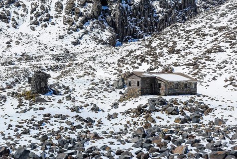 Ski cottage on Mount Ruapehu. Unesco world heritage sight Tongariro National Park