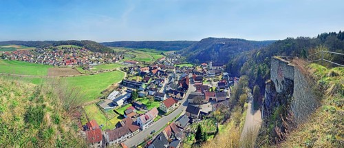 Castle view of Wellheim in the nature park Altmuhltal