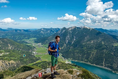 Hiker on the summit of the Seekarspitz