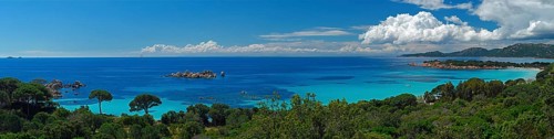 Panorama of the bay of Palombaggia with turquoise blue sea