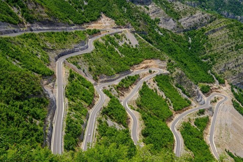Serpentines of the mountain road to the Cem gorge