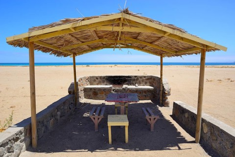 Roofed picnic area on the beach