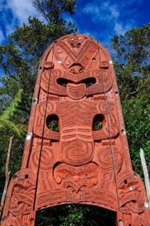 Woodecarved entrance at the Te Puia Maori Cultural Center