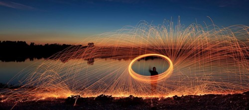 A hoarfrost with sparks at a lake