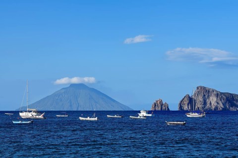 Port of San Pietro overlooking the island of Stromboli