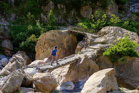 Hiker on bridge