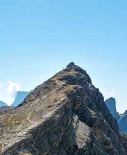 Rocky peak Nuvolau with Rifugio Nuvolau