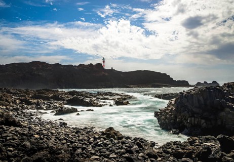 Beach with black lava stones