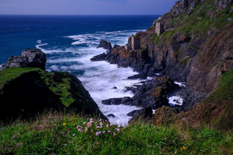 Rocky coast with ruins