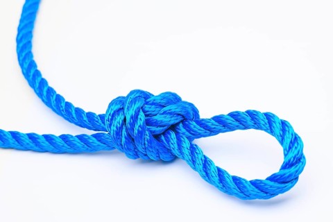 Figure eight knot in blue rope