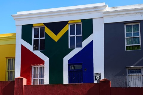 House painted in the colours of the South African flag