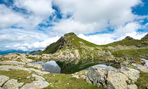 Landscape is reflected in a small lake