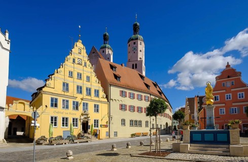 Market square and church towers of the parish church St. Emmeram