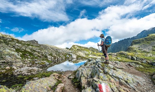 Hiker at a small lake