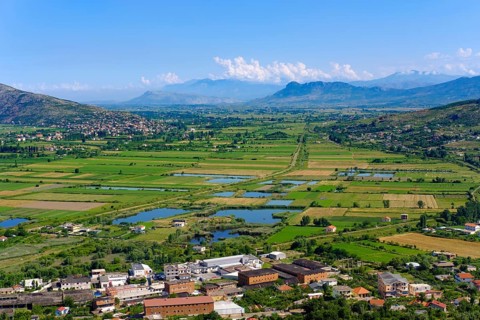 Fish ponds and railroad tracks