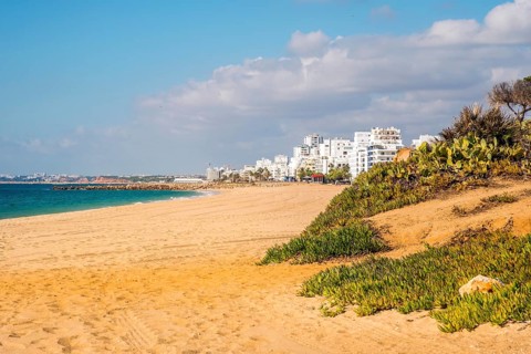Wide sand beach with apartement resorts