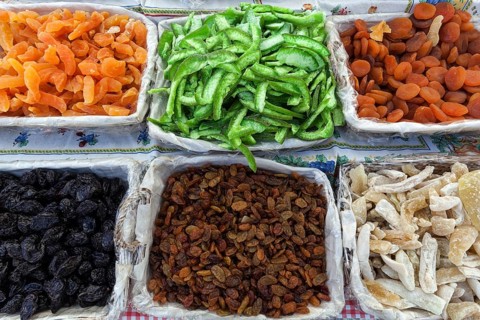 Candied fruits at a market stall in Cannobio