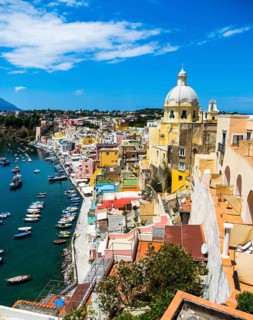 View of the island of Procida with its colourful houses