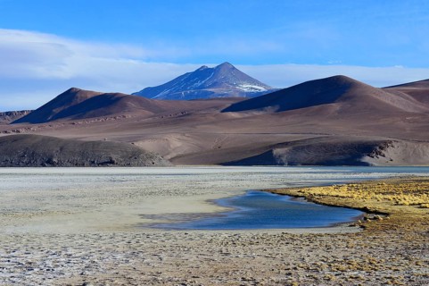 Laguna Santa Rosa with the volcanoes Nevado Ojos del Salado