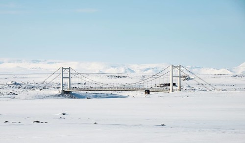 Bridge over the river Jokulsa a Fjollum in the snow