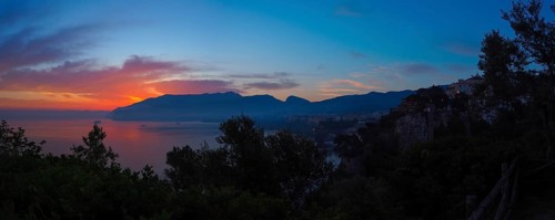Sunrise and morning red in the gulf of Naples at Sorrento
