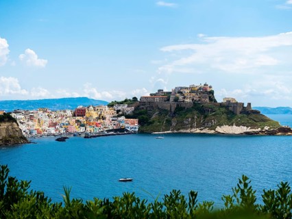View of the island of Procida with its colourful houses