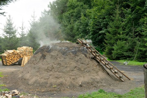 Burning charcoal kiln