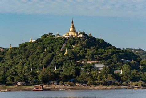 Gilded pagoda on Sagaing hill at Irrawaddy River