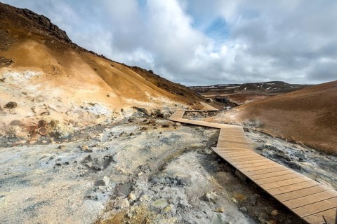 Boardwalk over steaming ground